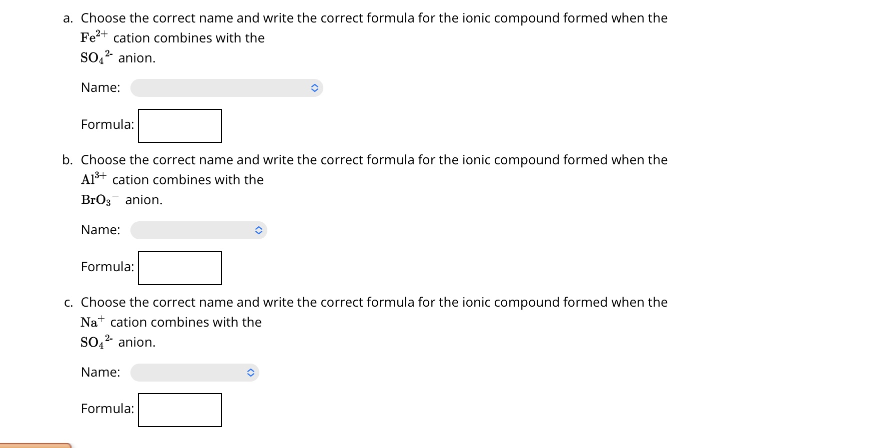 Solved a. Choose the correct name and write the correct | Chegg.com
