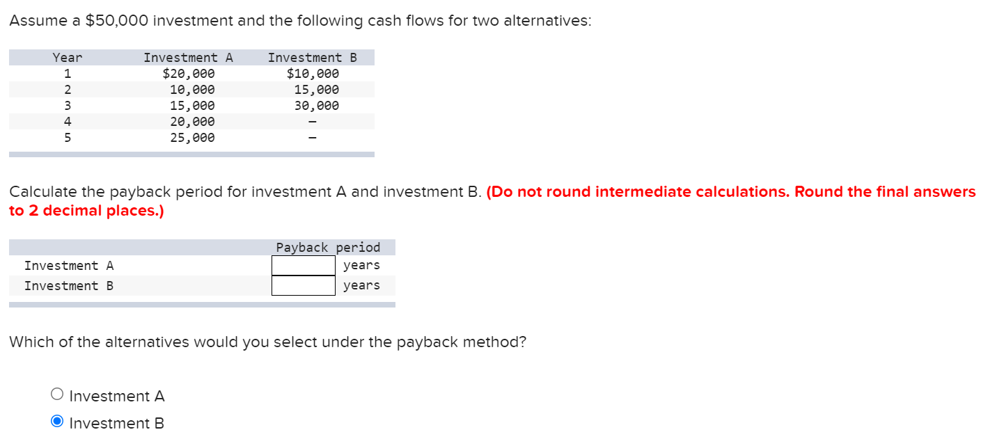 Solved Assume a $50,000 investment and the following cash | Chegg.com