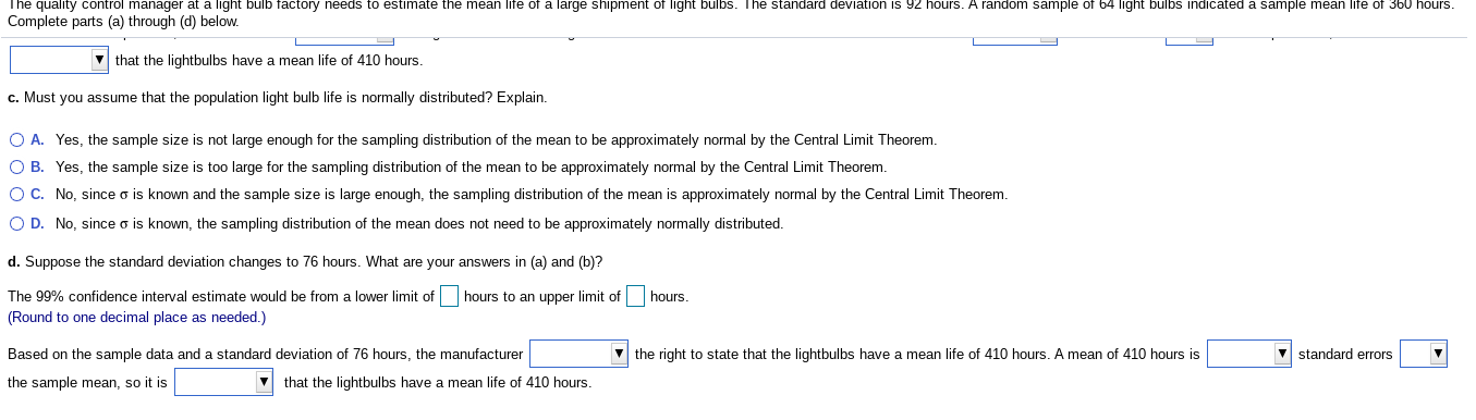 Solved The quality control manager at a light bulb factory | Chegg.com