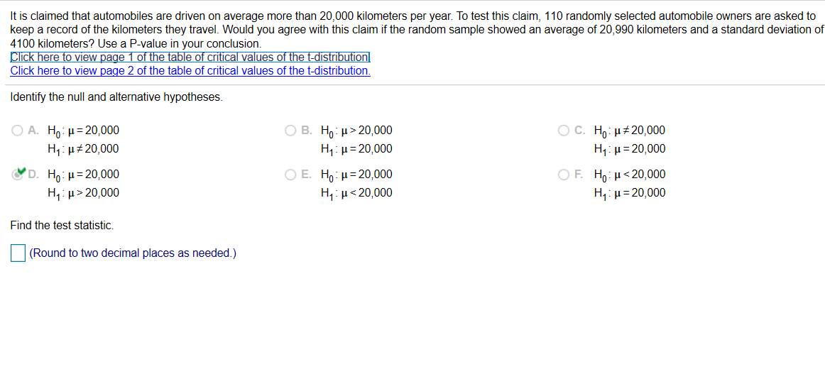 Solved It is claimed that automobiles are driven on average