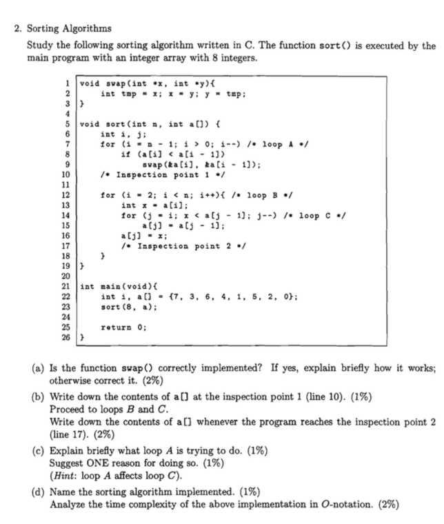 Solved 1 2. Sorting Algorithms Study the following sorting | Chegg.com
