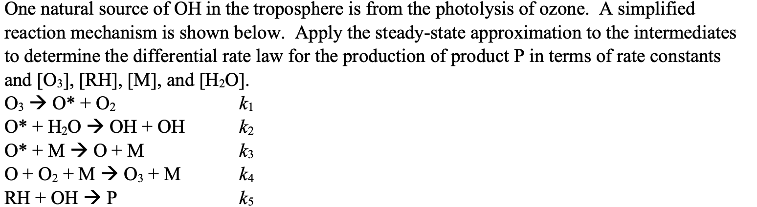 Solved One natural source of OH in the troposphere is from | Chegg.com