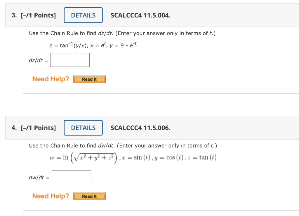Solved Use the Chain Rule to find dz/dt. (Enter your answer