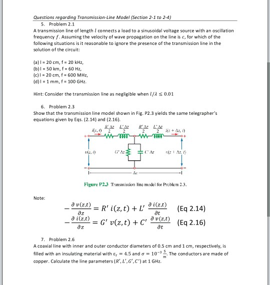 Solved Questions Regarding Transmission Line Model Secti Chegg Com