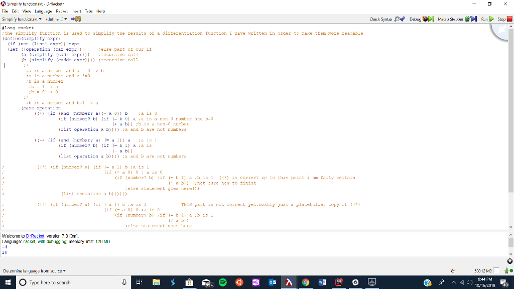 I just need help finishing this simplify function in | Chegg.com