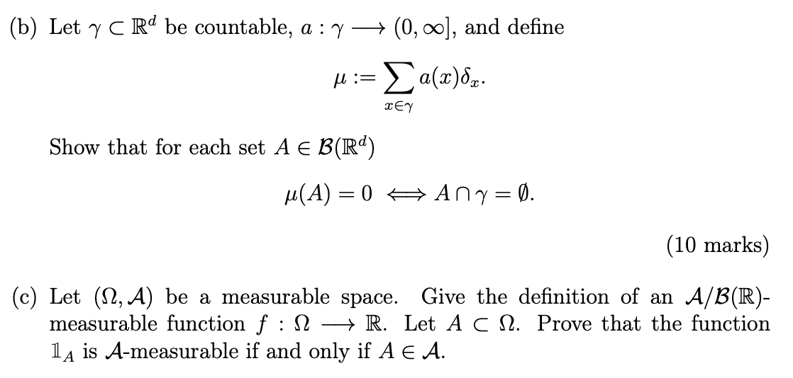 Solved (b) Let γ⊂Rd be countable, a:γ (0,∞], and define | Chegg.com