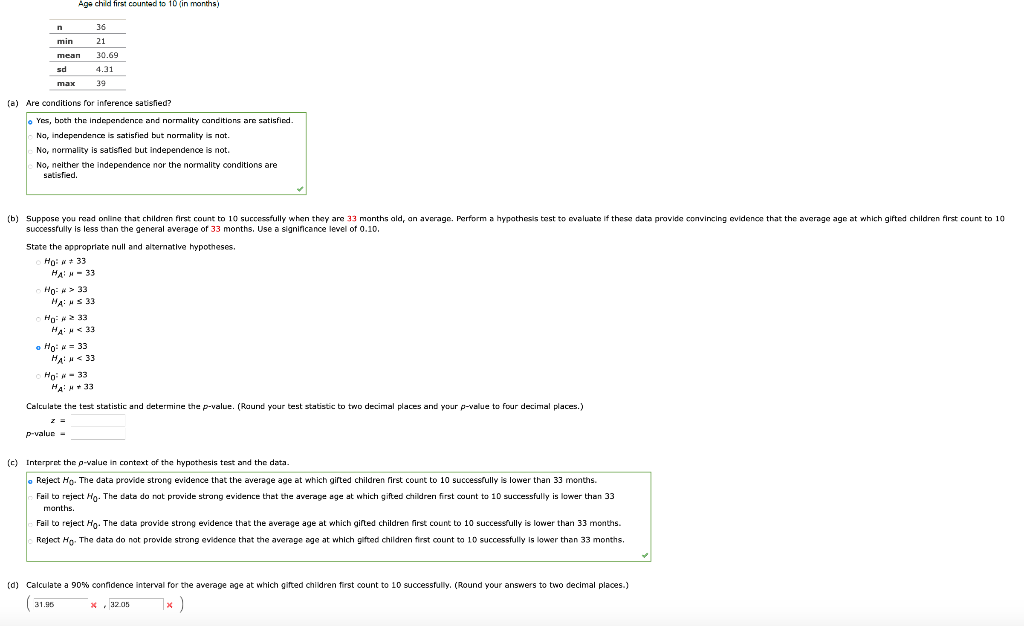 Solved Age chid first counted to 10 (in months) n 36 min 21