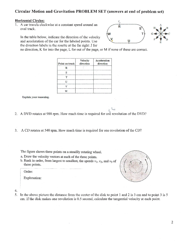 Solved Circular Motion and Gravitation PROBLEM SET (answers