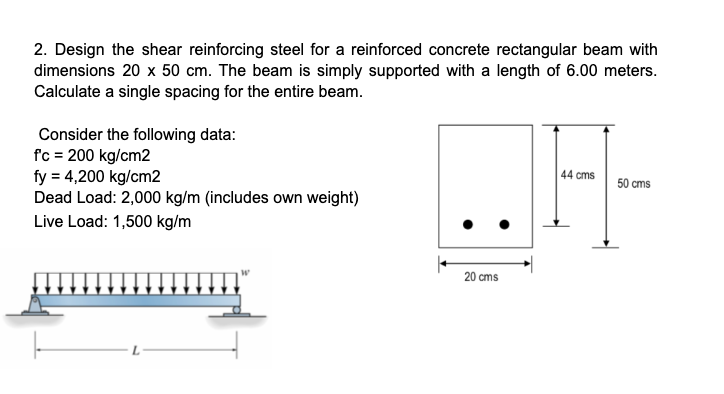 Solved 2. Design the shear reinforcing steel for a | Chegg.com