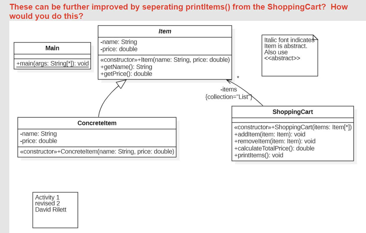 Improve The Attached UML Diagram By Separating | Chegg.com