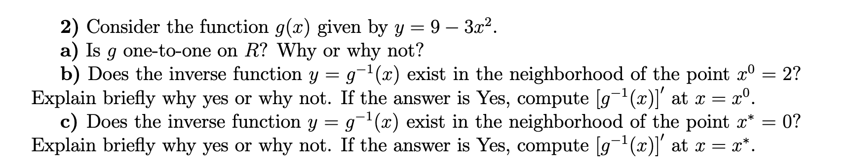 Solved 2) Consider the function g(x) given by y = 9 - 3x2. | Chegg.com