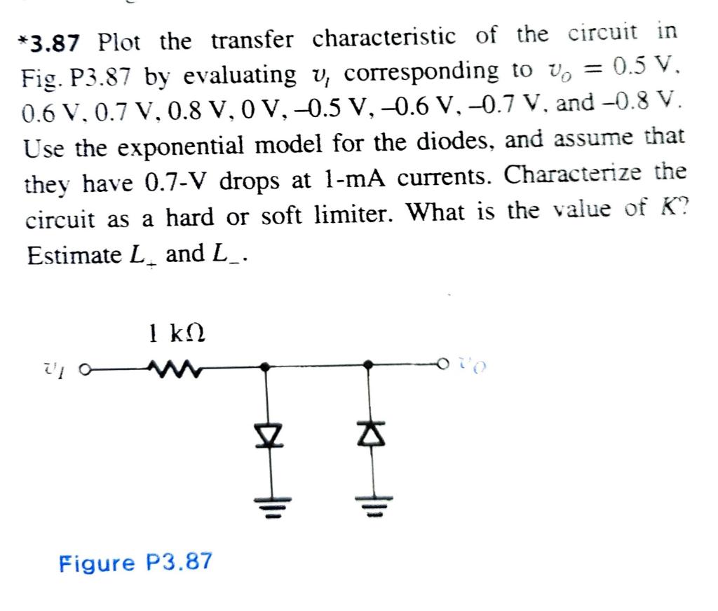 Solved *3.87 Plot the transfer characteristic of the circuit | Chegg.com