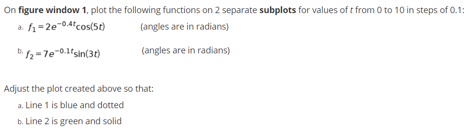 Solved On figure window 1, plot the following functions on 2 | Chegg.com