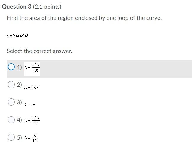 Solved Question 3 (2.1 points) Find the area of the region | Chegg.com