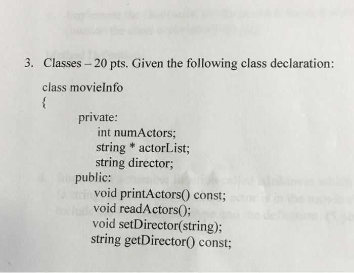Solved 3. Classes -20 pts. Given the following class | Chegg.com