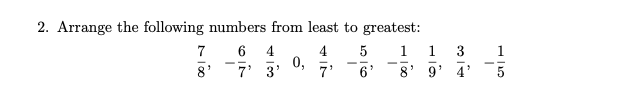 Solved 2. Arrange the following numbers from least to | Chegg.com