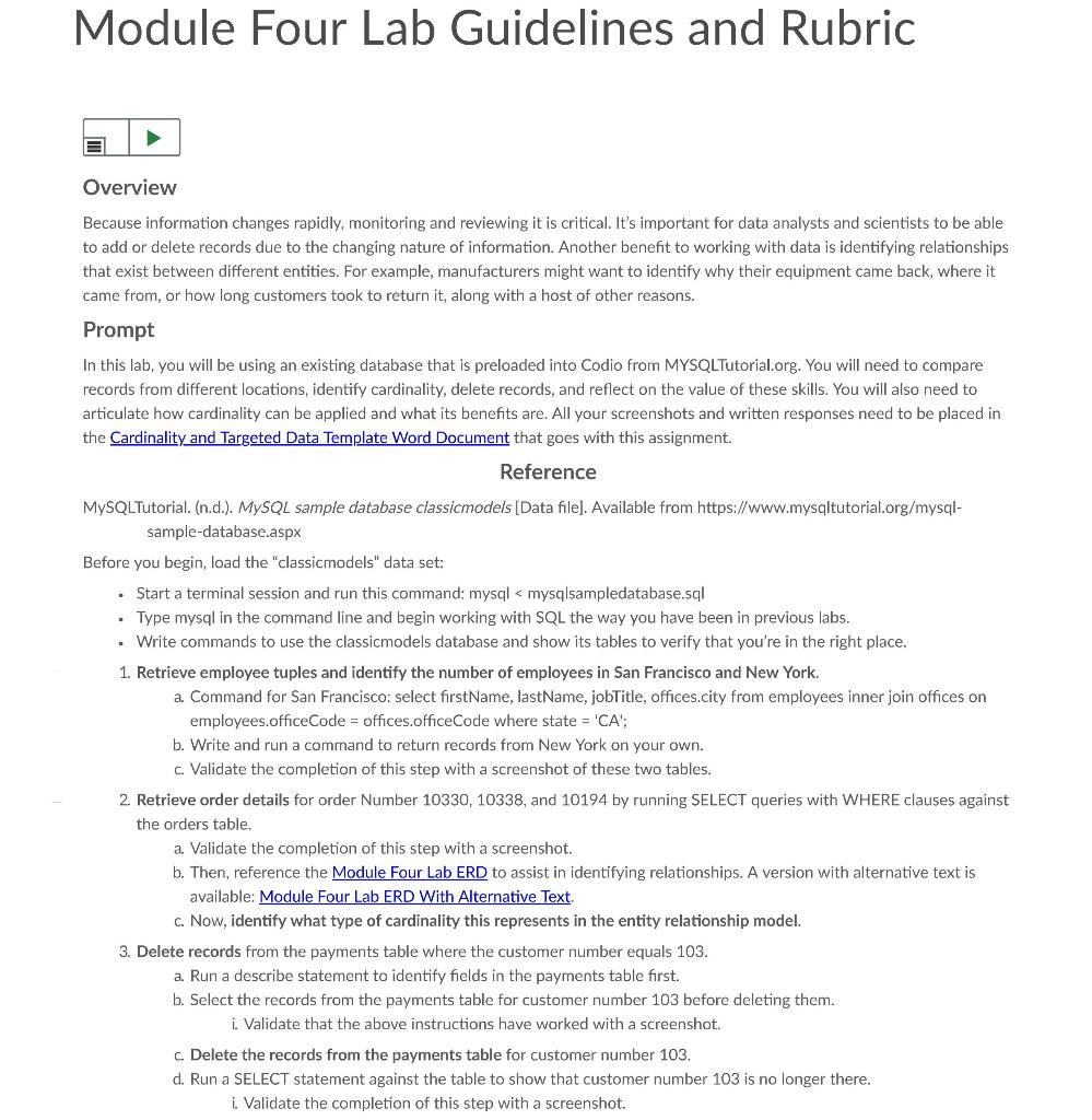 Module Four Lab Guidelines and Rubric Overview | Chegg.com