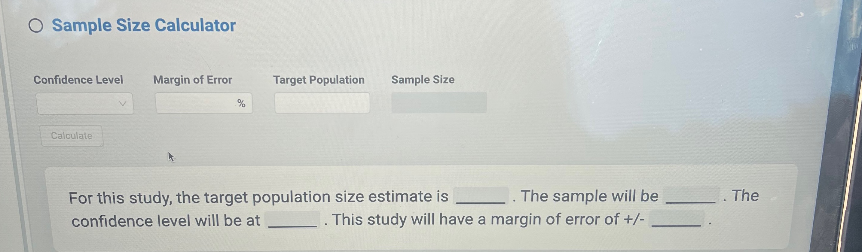 Sample Size Calculator nfidence Level 9% 95% 90% 80% | Chegg.com