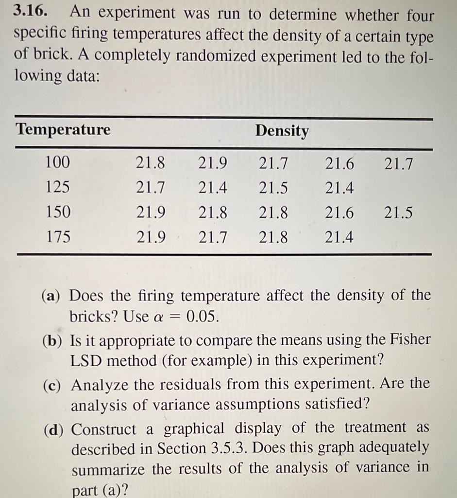 Solved 3.16. An experiment was run to determine whether four