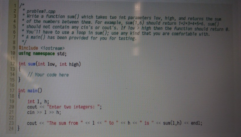 Solved problem.cpp 3 Write a function sun) which takes tho | Chegg.com