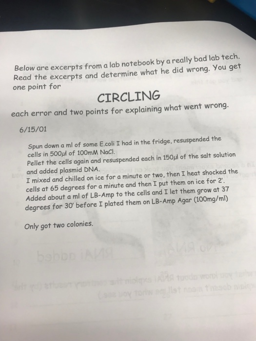 Solved Below are excerpts from a lab notebook by a really | Chegg.com