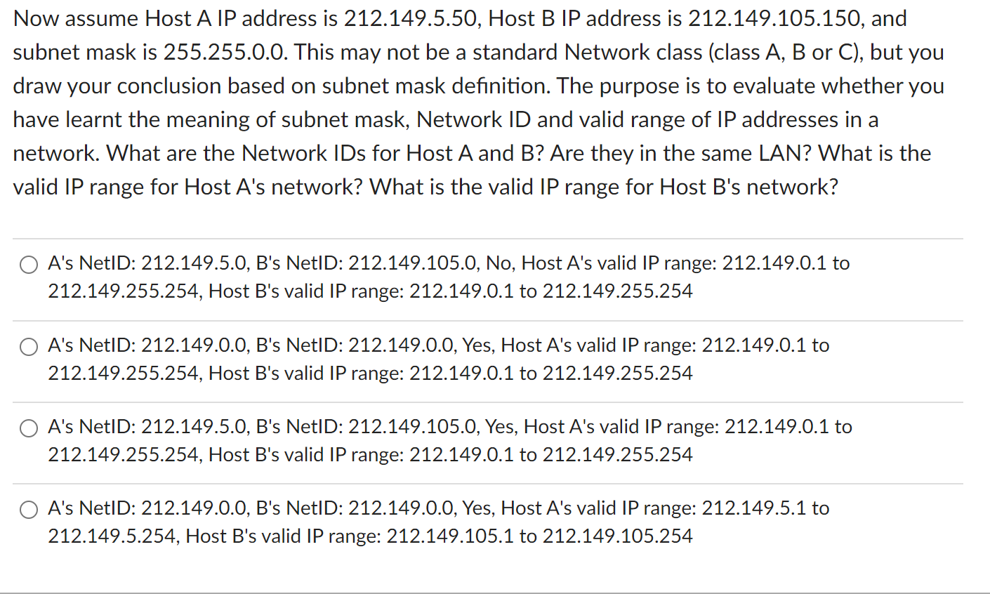 Solved Now assume Host A IP address is 212.149.5.50, Host B | Chegg.com
