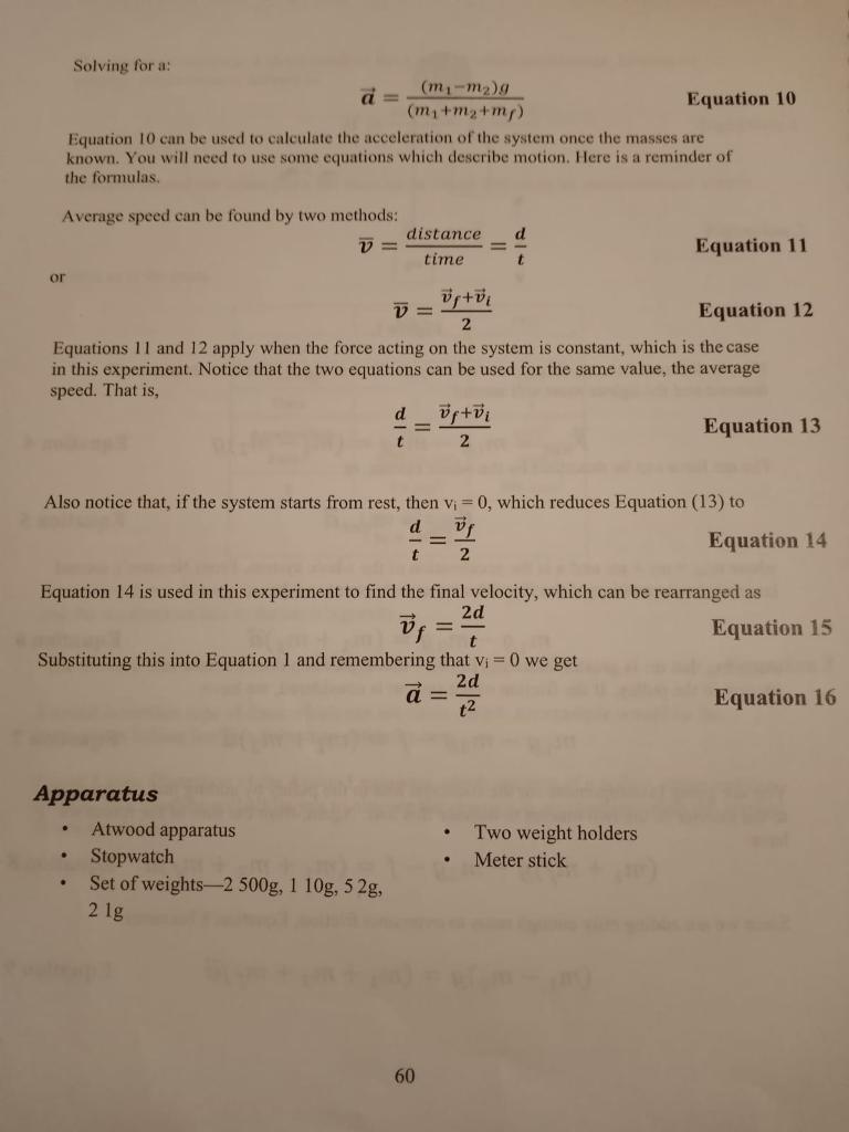 Solved Solving for a: a = (mm2) (m+m2+mp Equation 10