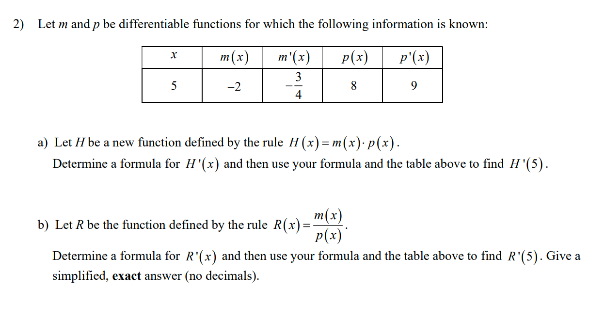 Solved Let m and p be differentiable functions for which the | Chegg.com
