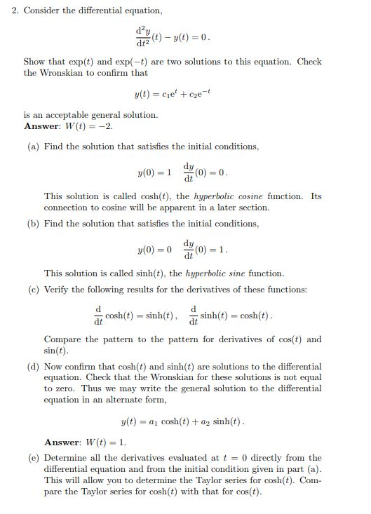 Solved 2. Consider the differential equation, dt2 Show that | Chegg.com