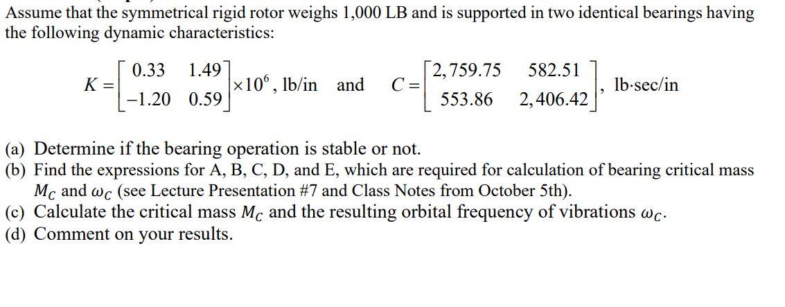 Assume that the symmetrical rigid rotor weighs | Chegg.com