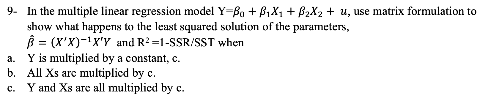 9- In the multiple linear regression model | Chegg.com