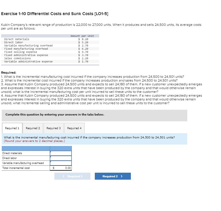 Solved Exercise 110 Differential Costs and Sunk Costs