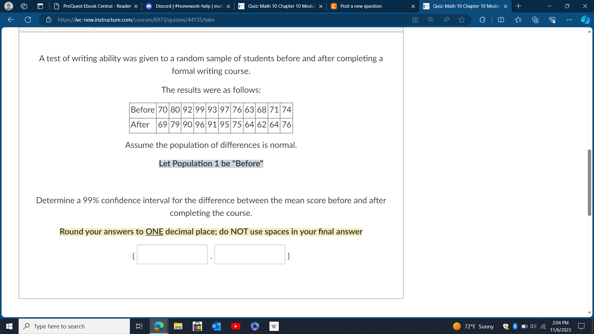 Solved A test of writing ability was given to a random | Chegg.com