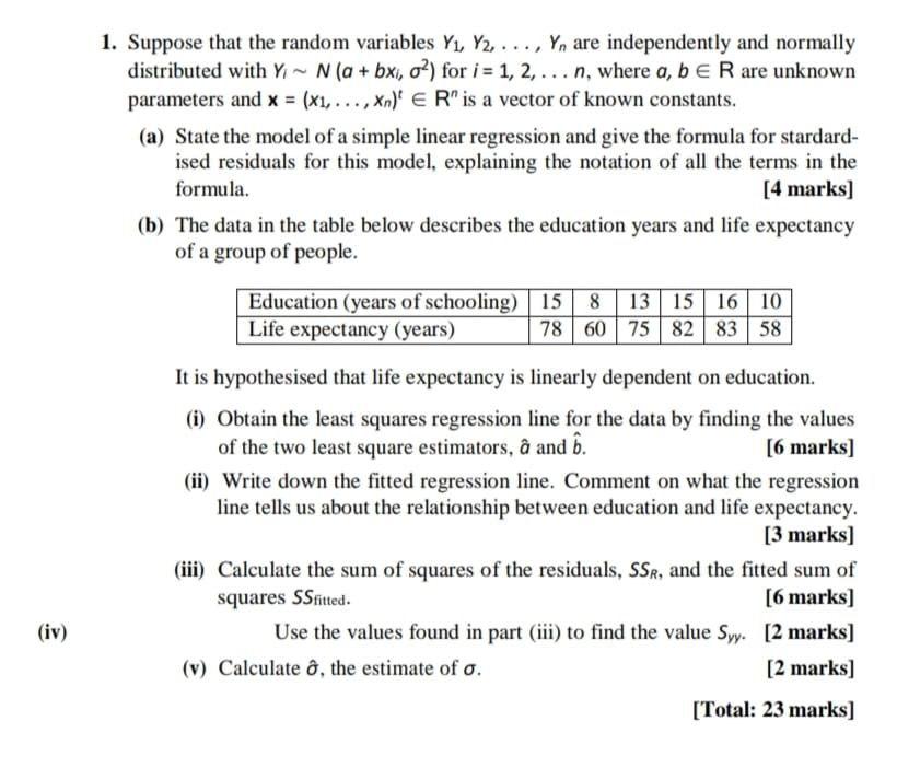 Solved Suppose That The Random Variables Y1 Y2 … Yn Are