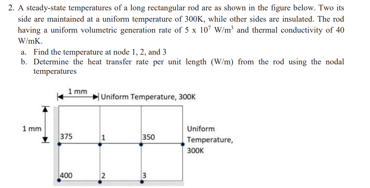 Solved 2. A steady-state temperatures of a long rectangular | Chegg.com
