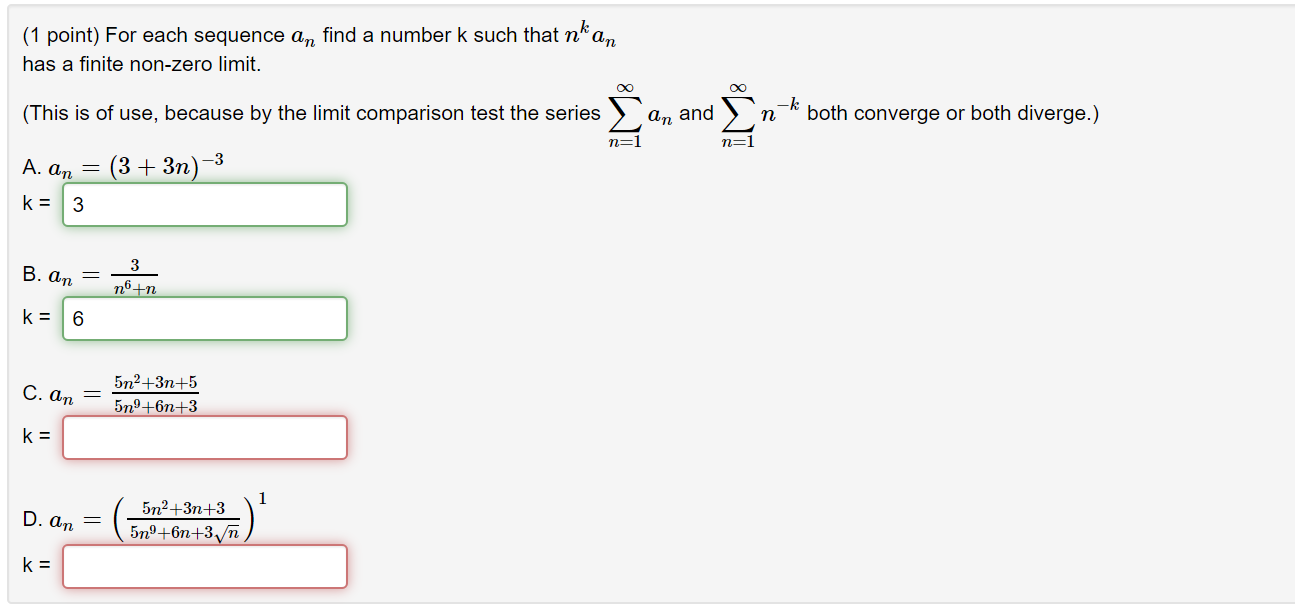 Solved (1 Point) For Each Sequence An Find A Number K Such | Chegg.com