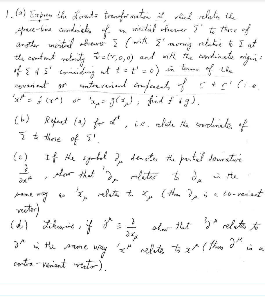 Solved (a) Expren the Lorentz tranoformatoin 2, which | Chegg.com