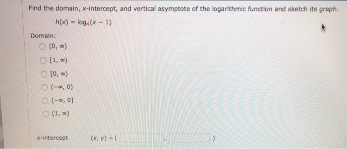 Solved Find The Domain X Intercept And Vertical Asymptote