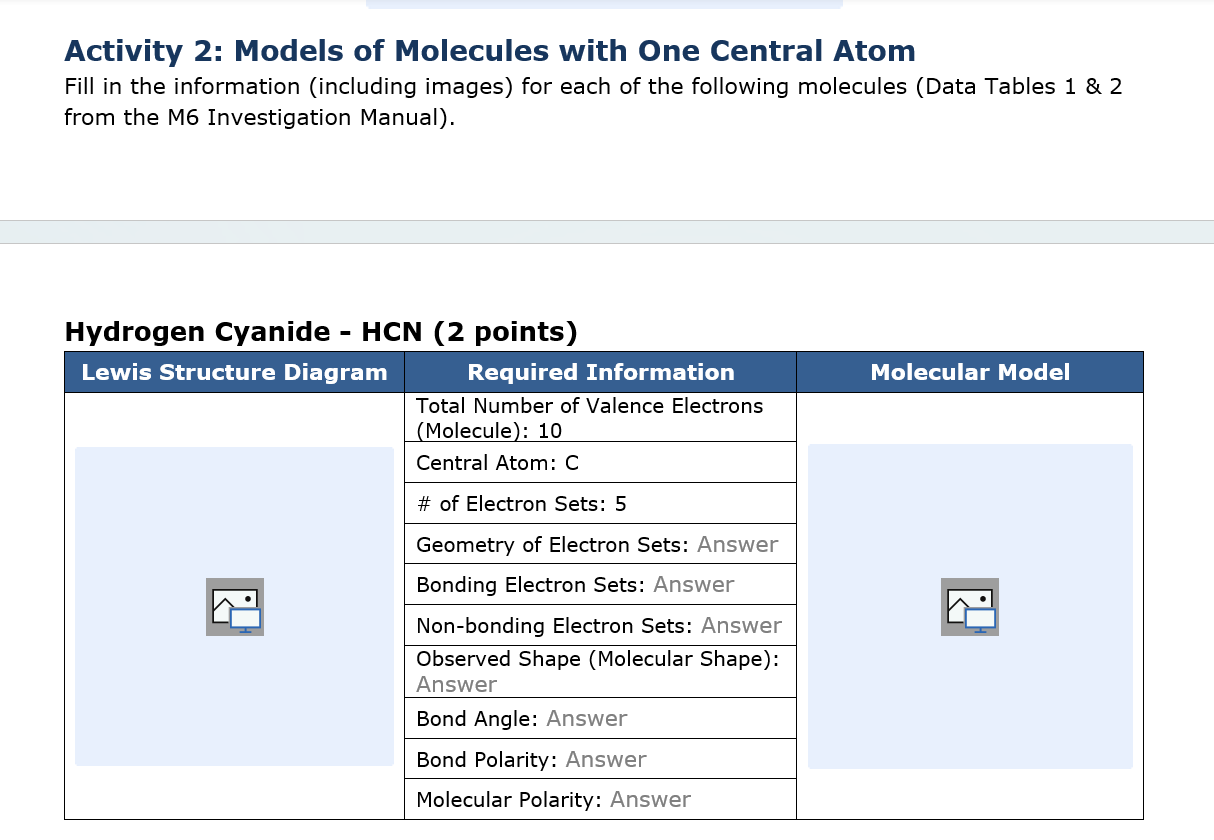 Solved Activity 2: Models of Molecules with One Central Atom | Chegg.com