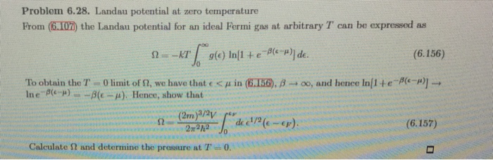 Solved Problem 6.28. Landau potential at zero temperature | Chegg.com