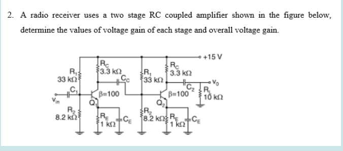Solved 2. A radio receiver uses a two stage RC coupled | Chegg.com
