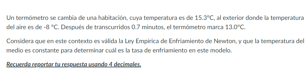 Un termómetro se cambia de una habitación, cuya temperatura es de \( 15.3^{\circ} \mathrm{C} \), al exterior donde la tempera