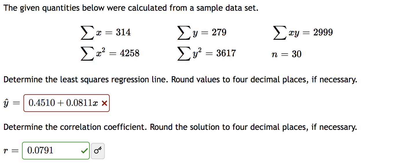 Solved The given quantities below were calculated from a | Chegg.com