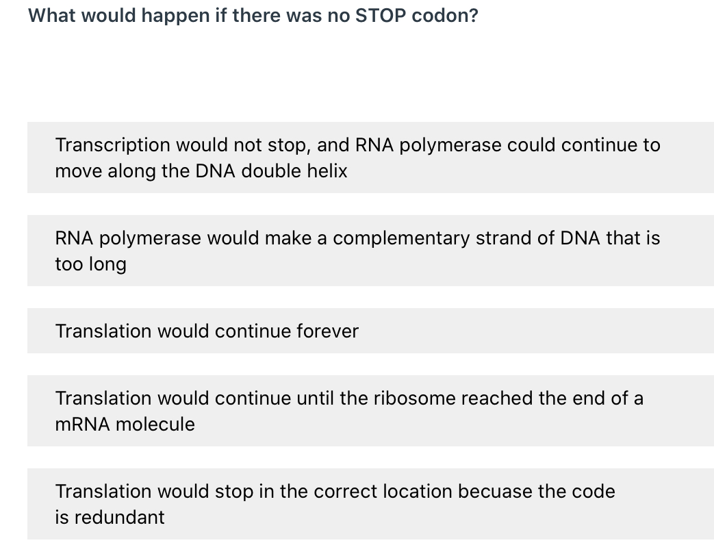 Solved What would happen if there was no STOP codon? | Chegg.com