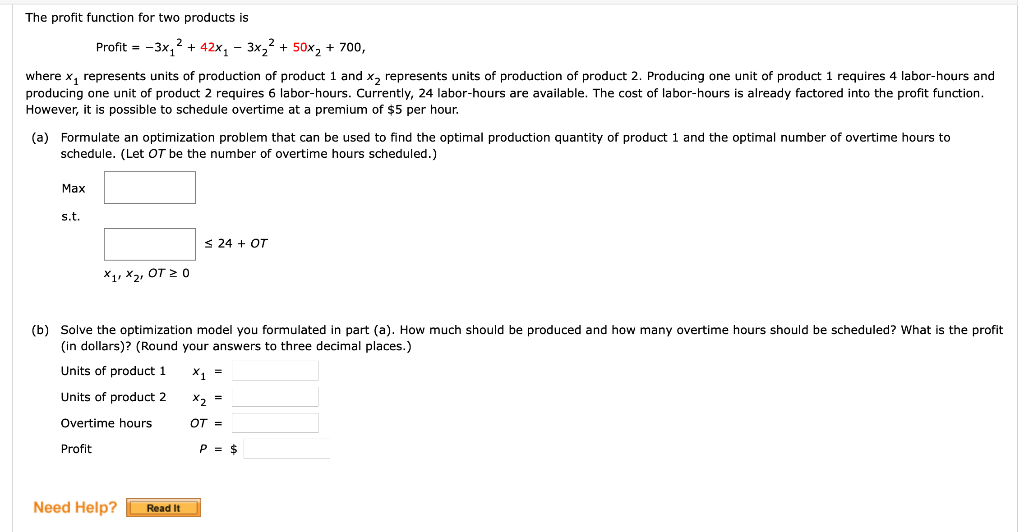 The profit function for two products is Profit = | Chegg.com