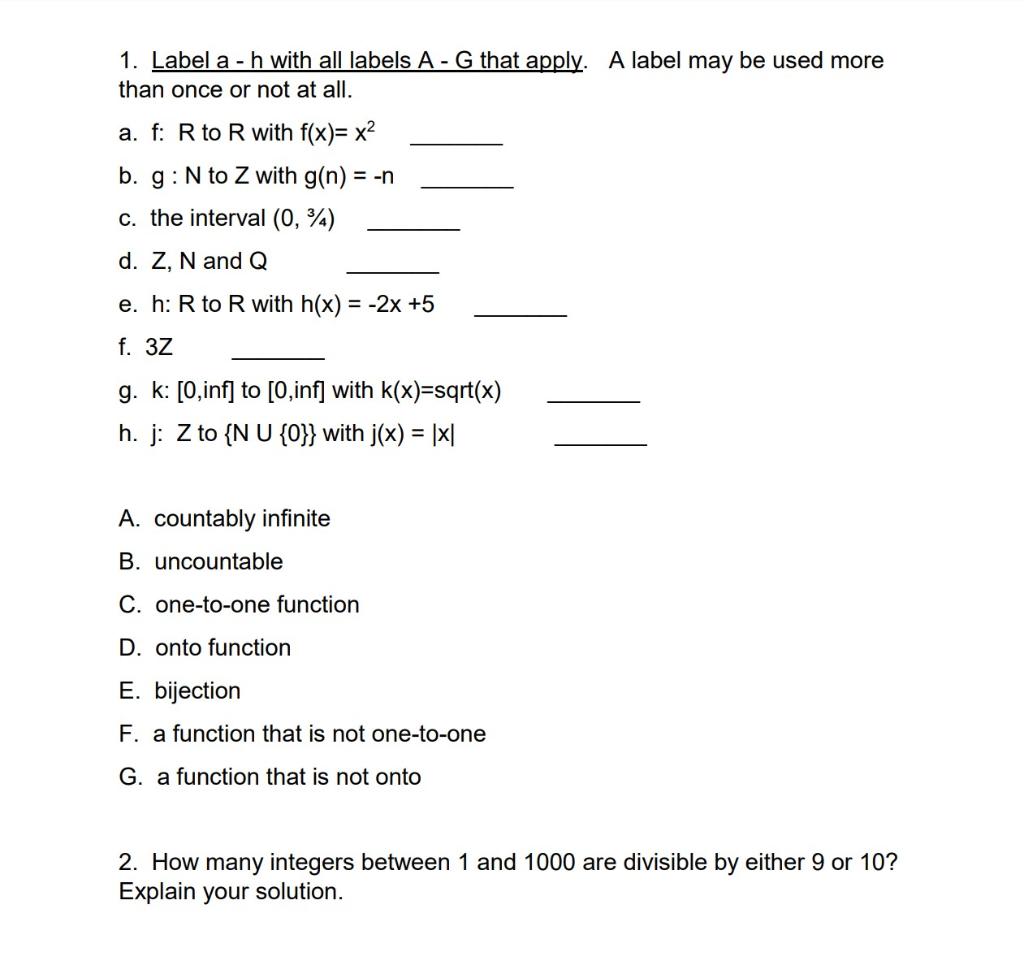 Solved 1 Label A H With All Labels A G That Apply A Chegg Com