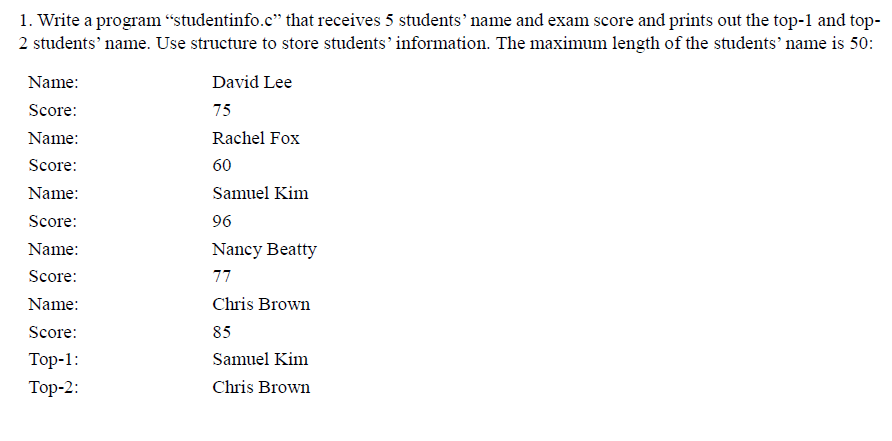 Solved 1. Write a program “studentinfo.c” that receives 5 | Chegg.com