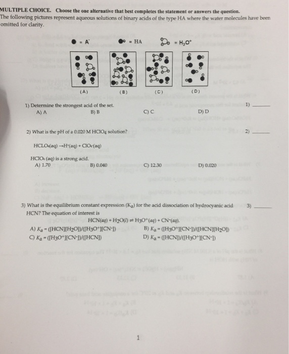 Solved The following pictures represent aqueous solutions of | Chegg.com