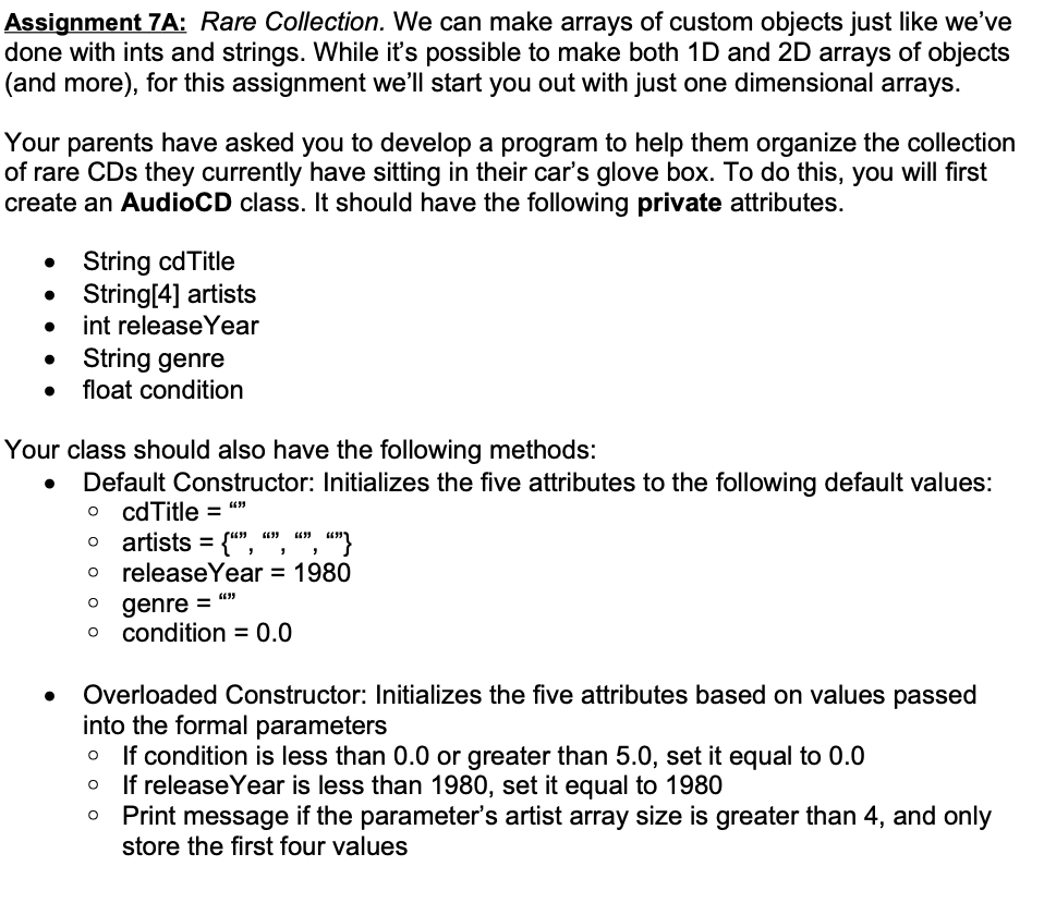 Solved Assignment 7A: Rare Collection. We can make arrays of | Chegg.com
