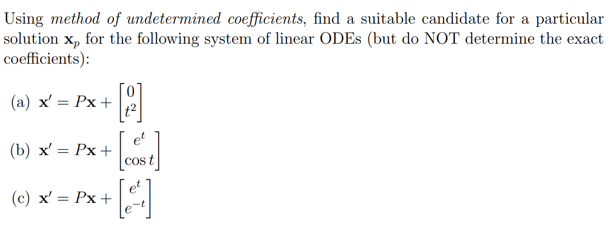 Solved Using method of undetermined coefficients, find a | Chegg.com